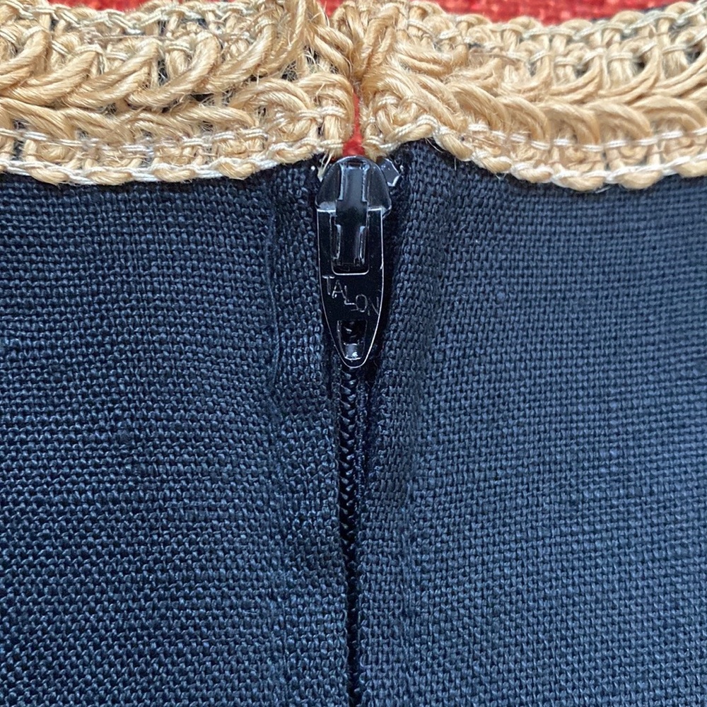 VTG 1960’s Black Linen Wiggle Dress Gold Trim - Picture 10 of 14